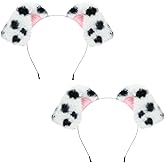Beviliu 2Pack Animals Ear Realistic Dalmatian Dog Ears Headband Fluffy Cat Bunny Pig Hairband Halloween Christmas Costume for Washing Makeup Cosplay Party