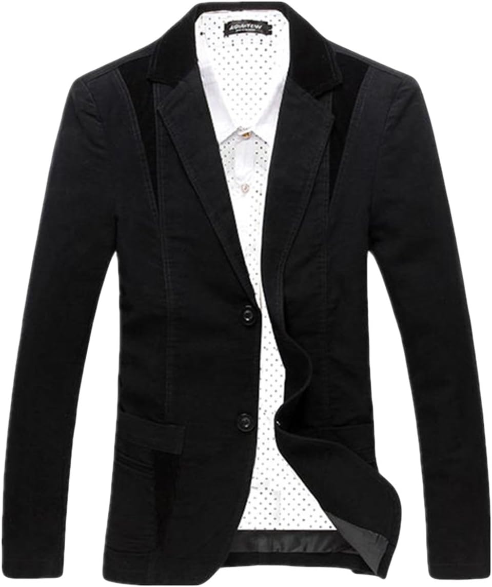 Pishon Men's Casual Blazer Cotton Lightweight Notched Lapel Two Button Blazer Jacket