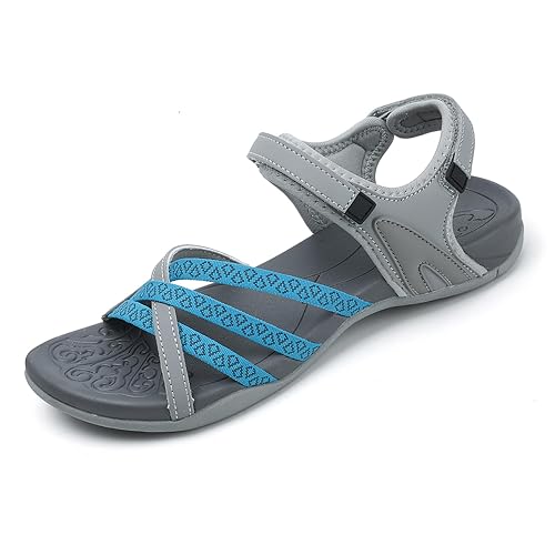 Unitysow Walking Sandals Womens Outdoor Hiking Sport Sandals Ladies Summer Casual Comfortable Orthopedic Slides,Grey,5.5 UK