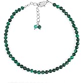 Gemkora Natural Real Malachite Crystals Bracelet, 3mm Best Grade Micro Cut Beads, Chakra Healing Gemstone, Beautiful Simple Jewelry, Silver Plated Jewelry 7+1 inch