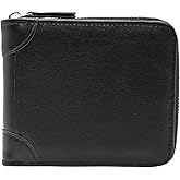 LJCZKA Mens Leather Zipper Wallet RFID Large Capacity Bifold Multi-card Holder Wallets Coin Cash Purse with ID Window (Black)