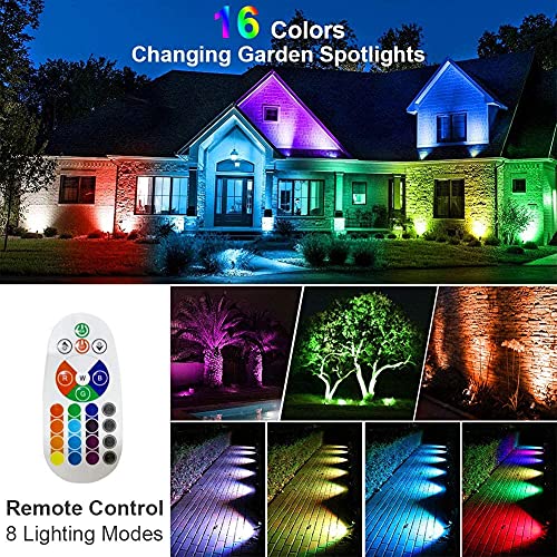 Lysed RGB Outdoor Spotlight 10W LED Color Changing Landscape Lights Low Voltage 12V Landscape Lighting,Remote Control Spotlights Waterproof for Yard Garden, 8 Pack