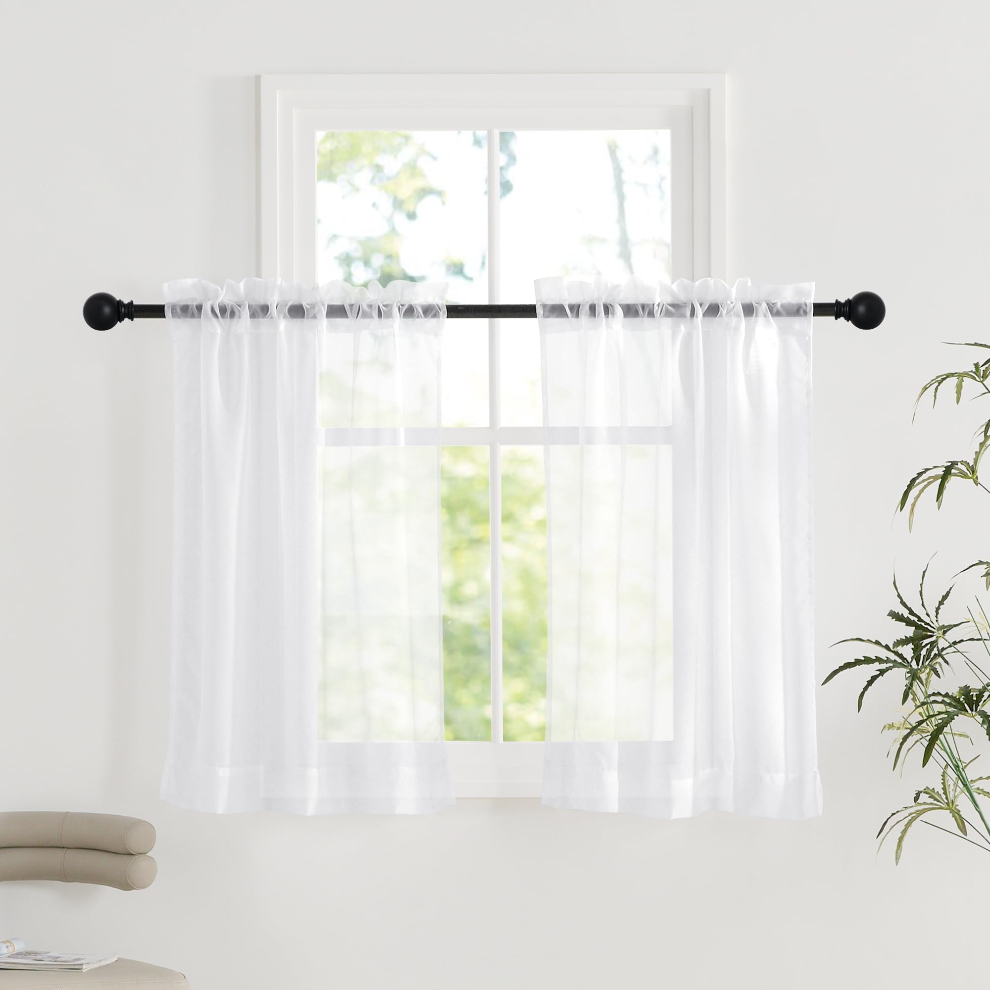 PONY DANCE Voile Curtains 30 Inch Drop White Caravan Sheer Net for Motorhome Campervan Privacy Elegant Slot Top Home Windor Decor Voile Curtains, 29-Inch Wide Per Panel, 2 Panels