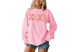 AFUKUIA Valentine's Day XOXO Sweatshirt for Women Hugs and Kisses Sweatshirts Crewneck Long Sleeve Tshirts Love Pullover Tops
