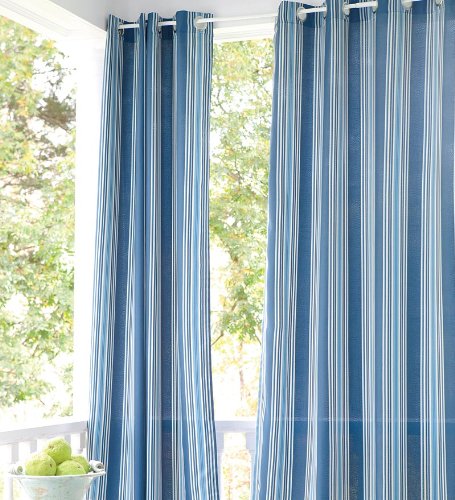 UV-Resistant Outdoor 50"W x 84"L Grommet-Top Curtain, in Blue Stripe