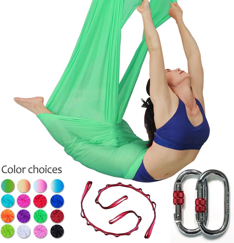 DASKING Deluxe 5m/Set Yoga Swing Aerial Yoga Hammock kit with Daisy Chains Carabiners, Fabric & Guide