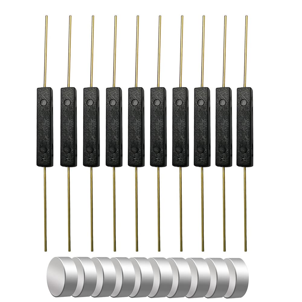 Gebildet 10pcs Plastic Reed Switch Reed Contact,Magnet Near - Connect Circuit, Magnet Away - Break Circuit, Magnetic Induction Switch (3mm*14mm) With 10pcs Small Multi-Use Round Mapgnets