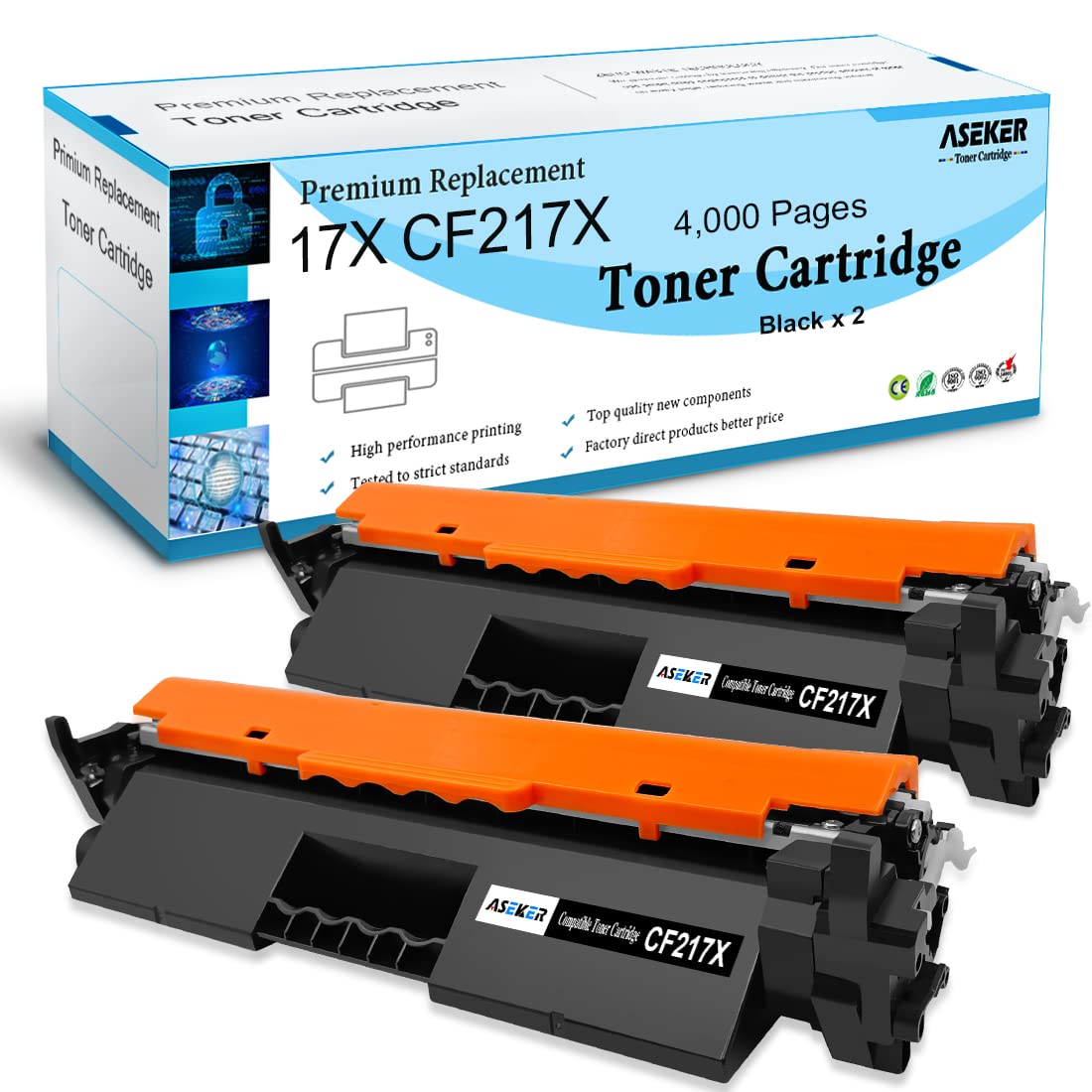 ASEKER 2 Packs Compatible 17A CF217A 17X CF217X Toner Cartridge 4000 pages High Capacity for HP LaserJet Pro M102 M102a M102w MFP M130 M130fn M130fw M130nw M130a Printers ( CF217X Black )