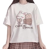 RILGOU Harajuku Kawaii Fashion Pastel Gothic Casual Style Crewneck Soft Cartoon Cute Bunny Cookies Print T-Shirt