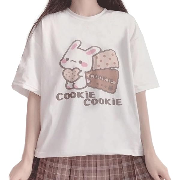 T-shirt Donna Harajuku Style Kawaii | Maglietta In Cotone Con Stampa Cartoon, Girocollo, Bianco XXL