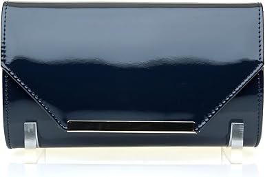 navy blue patent clutch bag