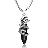 Adnix Healing Crystal Necklace 925 Sterling Silver Dragon/Lion/Saint Sebastian/Skull/WingNecklaces Obsidian Necklace Jewelry for Men Women with Chain