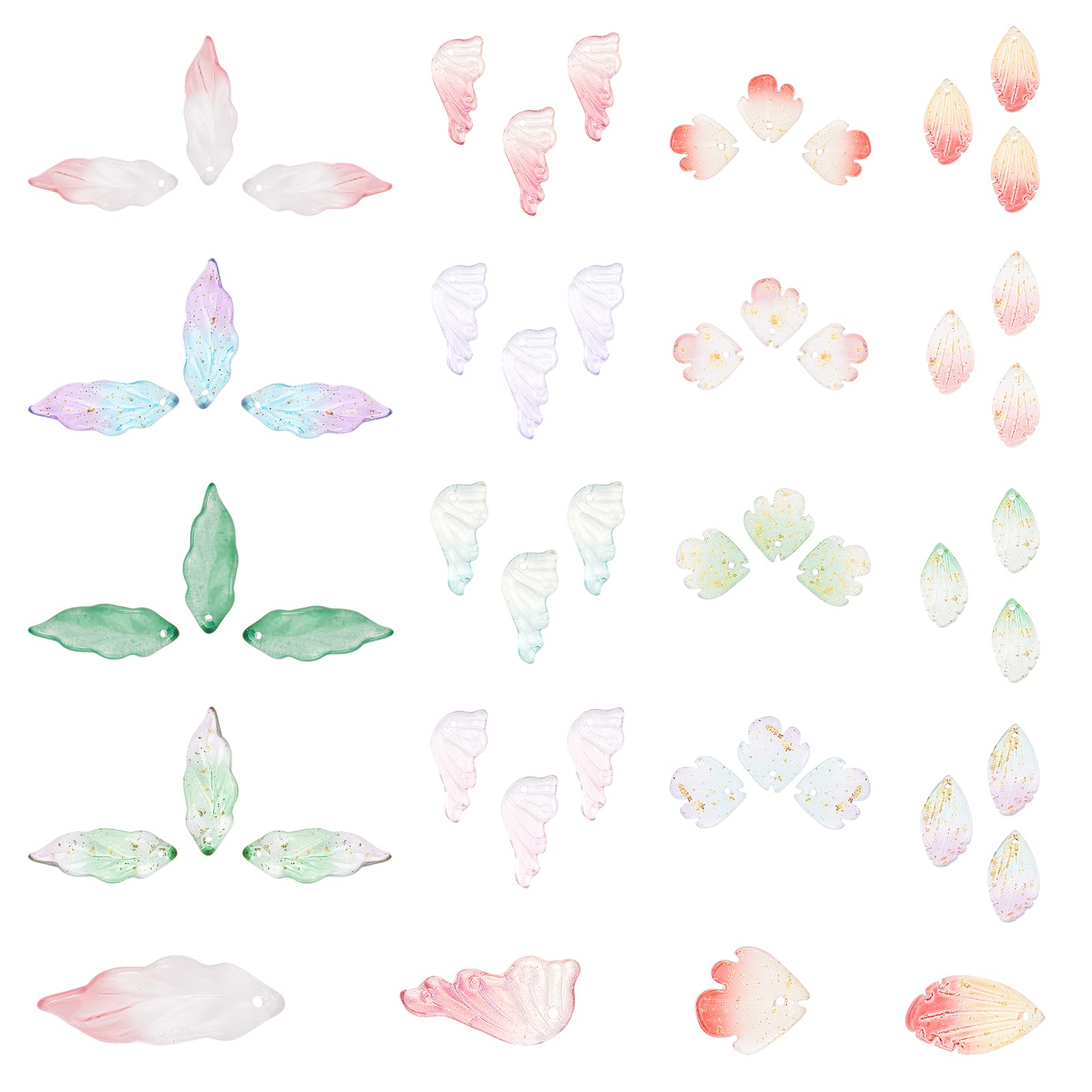 SUNNYCLUE 1 BOX 96Pcs 16 Colors Glass Crystal Charms Colorful Transparent Flower Petals Leaf Butterfly Glitters Beads for Jewelry Making Charms DIY Necklaces Bracelets Supplies Findings