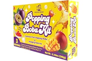 LADY BOBA Popping Bubble Tea Kit | Popping Boba Kit | Bursting Boba Kit | DIY Popping Boba Kit | Flavors: Strawberry + Lychee Green Tea or Passion Fruit + Mango Green Tea | 3 / 6 / 9 Servings (1pk, Passion Fruit Mango Green)