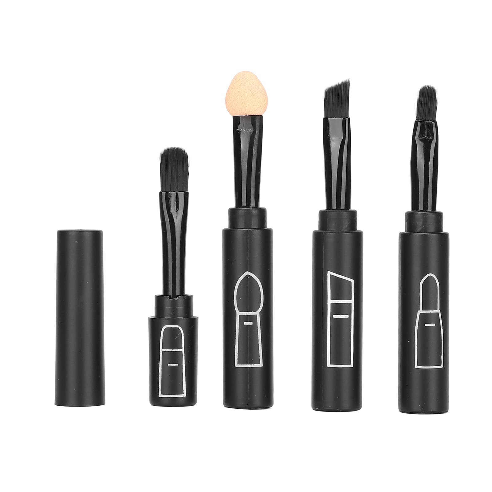 4 in 1 Telescopic Makeup Brushes Set, Lip Eyebrow Eyeshadow Cosmetic Brushes Mini Portable Retractable Face Makeup Brushes Kits, for Travel Daily Blush Powder Foundation (Black)