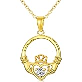 UXQ 14k Gold Claddagh Necklace for Women Real Gold Claddagh Pendant Irish Heart Celtic Claddagh Neckalce Jewelry Birthday Mother's Day Anniversary Valentines Day Gifts for Women Wife Nana Sister Girlfriend Mom