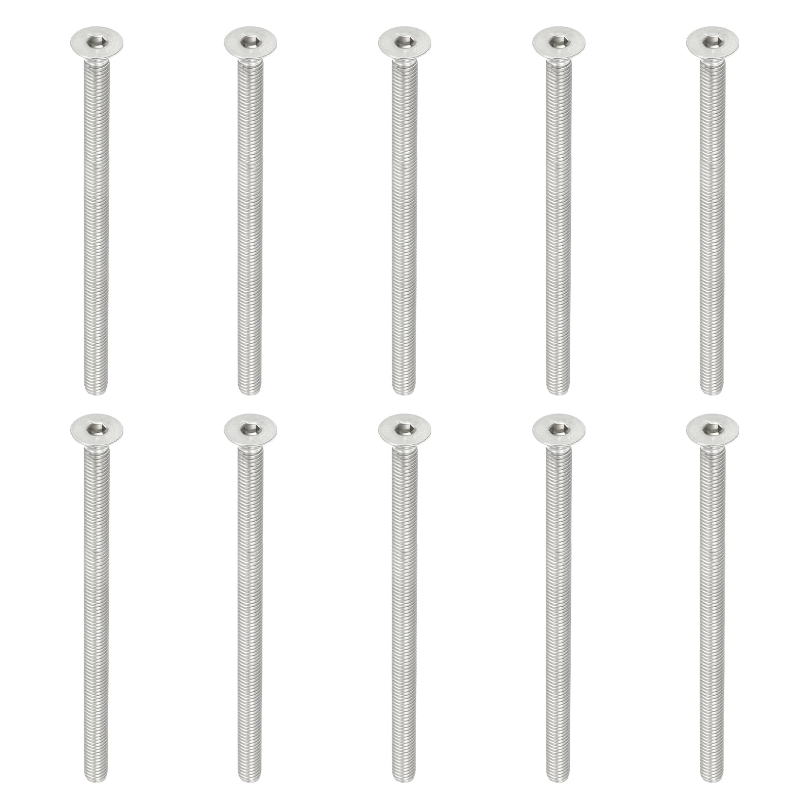 PATIKIL M6 x 100mm Flat Head Socket Cap Screws, 10 Pack 304 Stainless Steel 18-8 Machine Screws Flat Countersunk Bolts Hex Socket Drive Fasteners Grade 6.8 — image 1