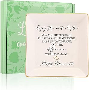 RUIMIC Retirement Gifts for Women-Ceramic Ring Dish Trinket Tray-Happy Retirement Appreciation Gift for Female, Mom, Coworkers, Teacher, Nurses, Boss, Friends-Enjoy the Next Chapter