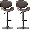 KCC Bar Stools Set of 2, Swivel Adjustable Height Barstools, PU Leather Upholstered Bar Chairs with Footrest, Bentwood Bar Stool for Kitchen, Bar, Dining Room(Brown PU)