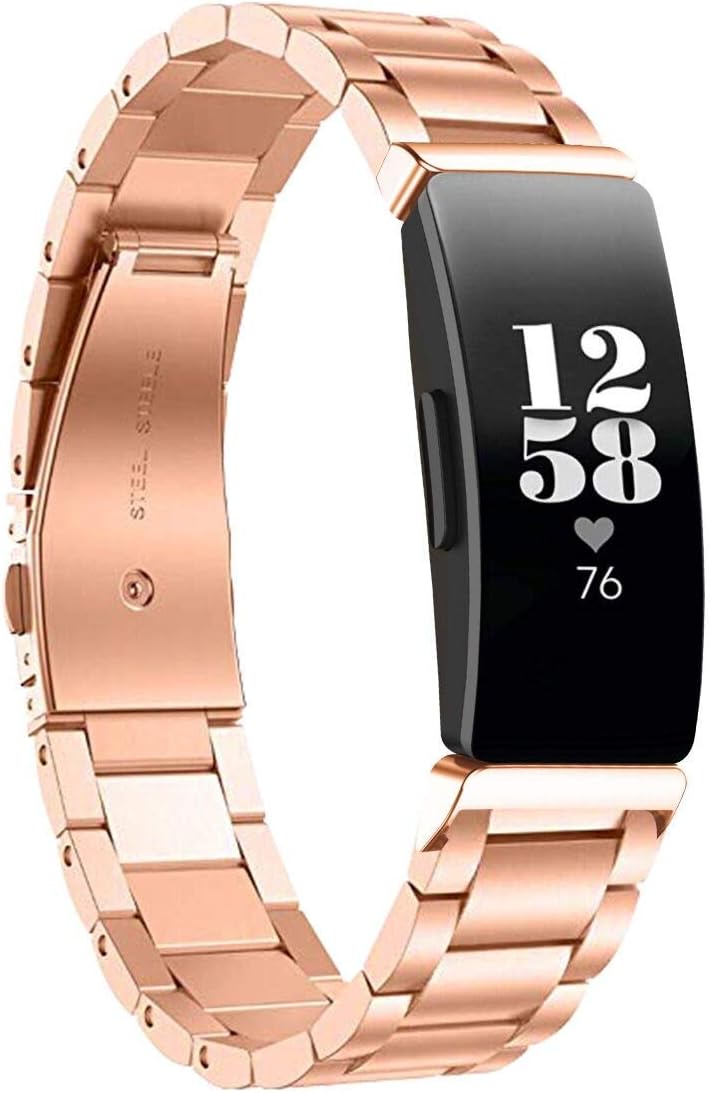 Goseth Compatible with Fitbit Inspire Fitbit Inspire 2 HR & Inspire Band, Solid Stainless Steel Metal Band Compatible for Fitbit Inspire HR Fitness (Rose Gold)