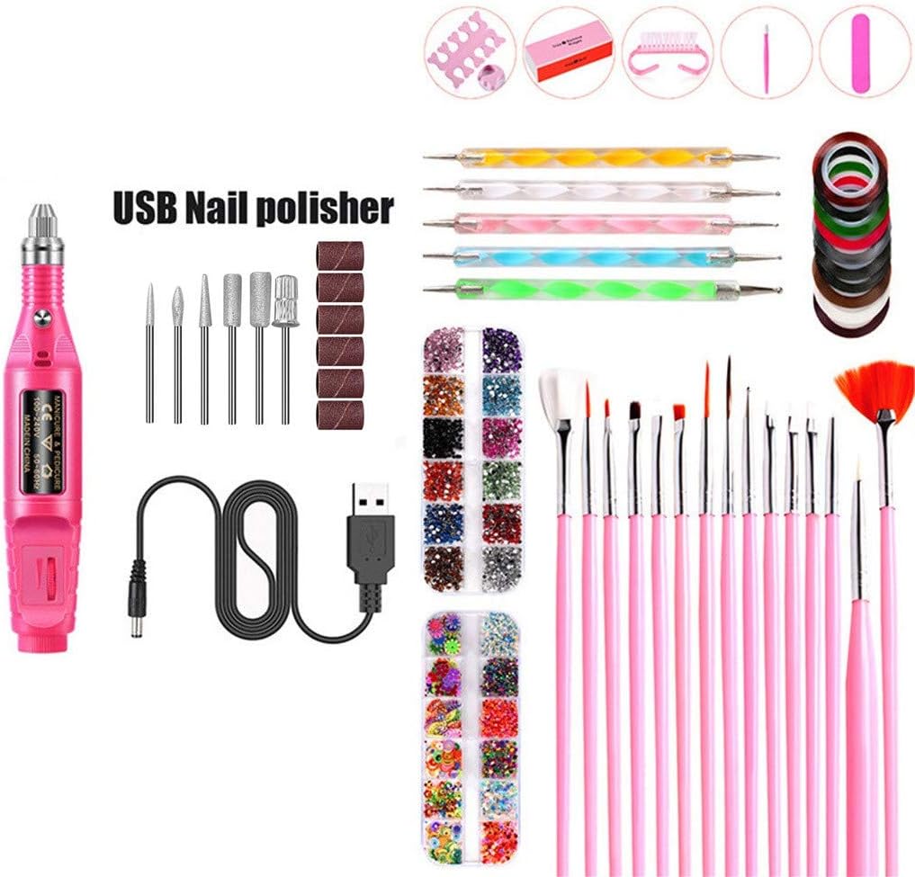 EDTO Nail Art Manicure Tools Kit Colors DIY Tools Nail Set Kit Grinder Polisher Set,Nail Drill Kit Manicure Nail Tool Set Acrylic Nail Tools,DIY Tools Nail Set Kit Grinder Set (Hot Pink)