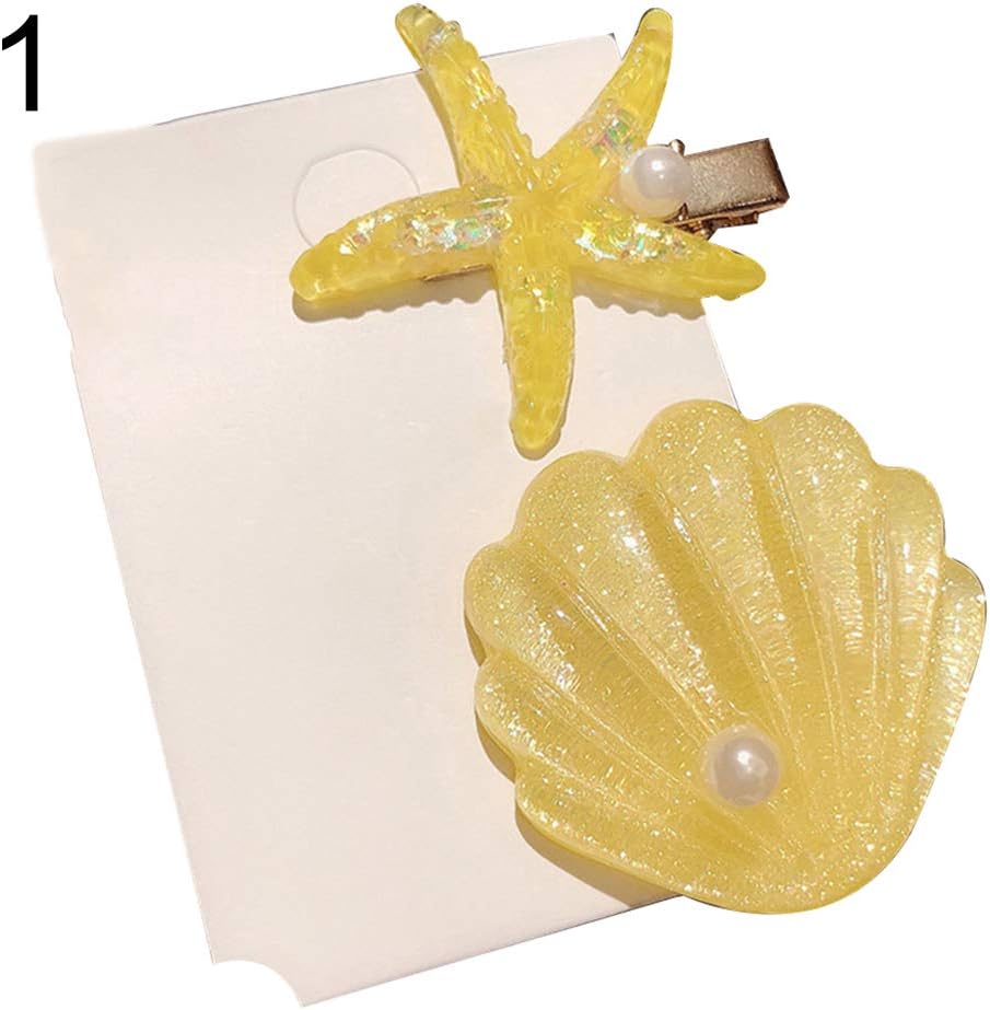 KeKeandYaoYao Hairpin Hair Accessories Bangs Clip 2Pcs/Set Starfish Shell Faux Pearl Inlaid Hairpin Women Side Bangs Hair Clip Yellow