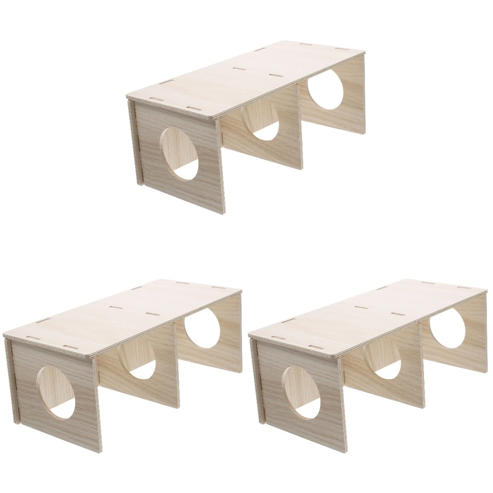 POPETPOP Wooden Hamster Hideout 3Pcs Set Small Animal House with Chewable Natural Wood for Hamster Guinea Pig Cage Decor and Sleep Hideaway