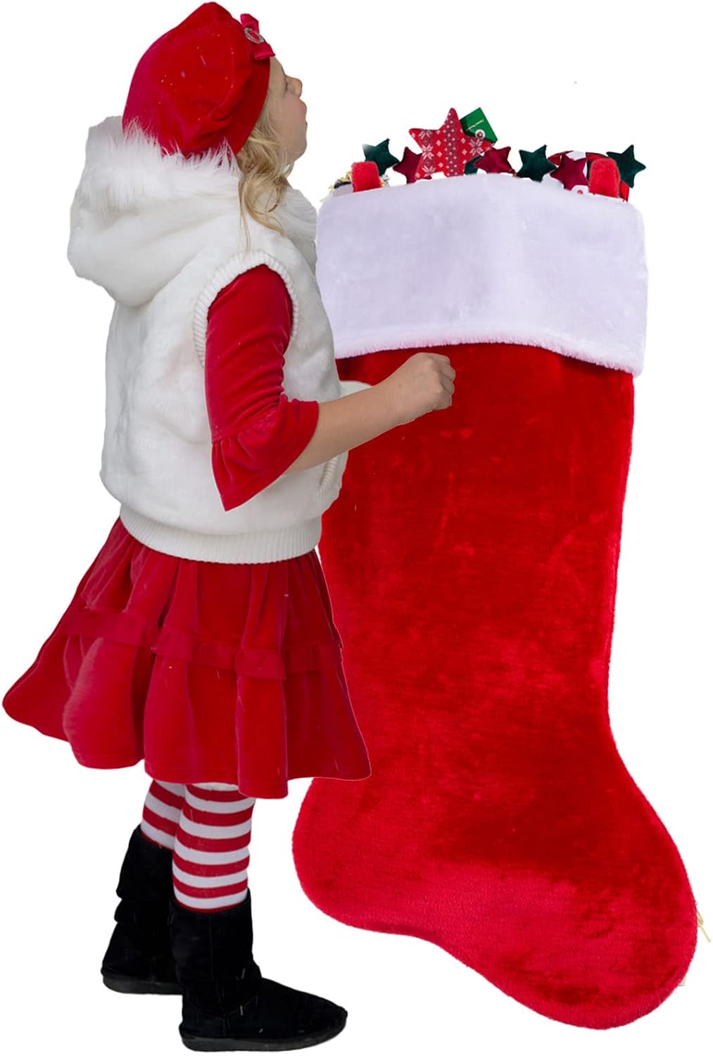 Stockings & Holders - PORRUNNY 35 Inch Jumbo Felt Christmas Stockings Personalized Christmas for Family Holiday Xmas Party Decor Fireplace Hanging for Family Kids