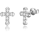 Moissanite Cross Earrings for Men, 925 Sterling Silver Moissanite Stud Earrings for Women Hypoallergenic Perfect Jewery Gifts for Birthday Christmas