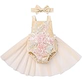 IBTOM CASTLE Baby Girl 1st Birthday Outfit Boho One Ruffle Lace Romper Princess Tutu Backless Dress Photoshoot Party Clothes