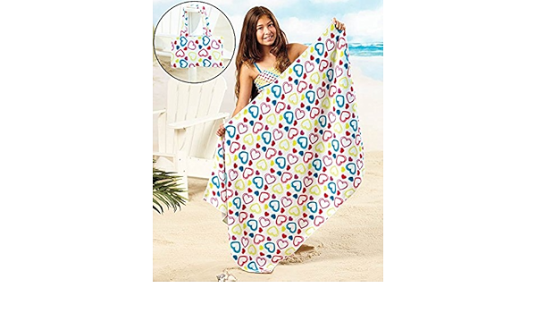 Download Amazon Com Knl Store Colorful Hearts Beach Towel Roll Up Tote Bag Set Home Kitchen