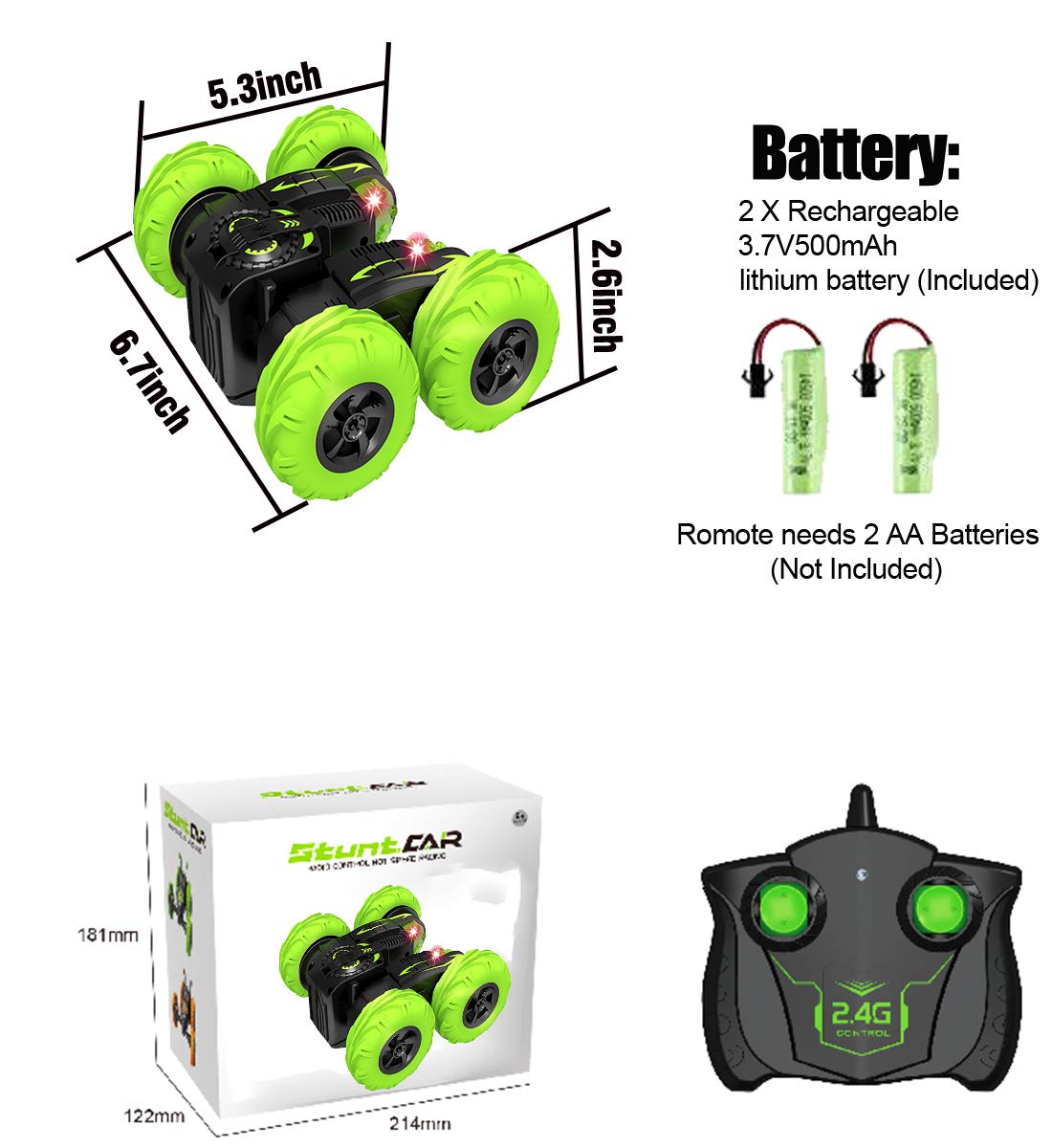 POWERbeast RC Cars Stunt Car Toys for Boys, 2.4Ghz Remote Control 4WD Car, Double Sided Rotating,360° Flips and Spin,Toy Gifts for 2, 3, 4, 5, 6, 7, 8 Year Old Boy