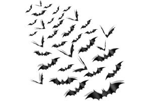 LOV SPROUT Halloween Decorations Bats Wall Stickers, 60 PCS Reusable 3D Black Halloween Bats Scary Stickers with Double-Sided Tape for Halloween Home Decor DIY Window Wall Indoor Outdoor Halloween Party Supplies
