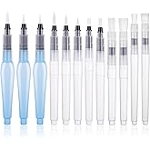 ElevateTech Water Brush Pens, 12 Pack Refillable Watercolor Brush Pens for Acrylic Watercolor Gouache Painting Pointed & Flat Tip Styles Water color Pen Set for Adults, Artists, Beginners, Calligraphy