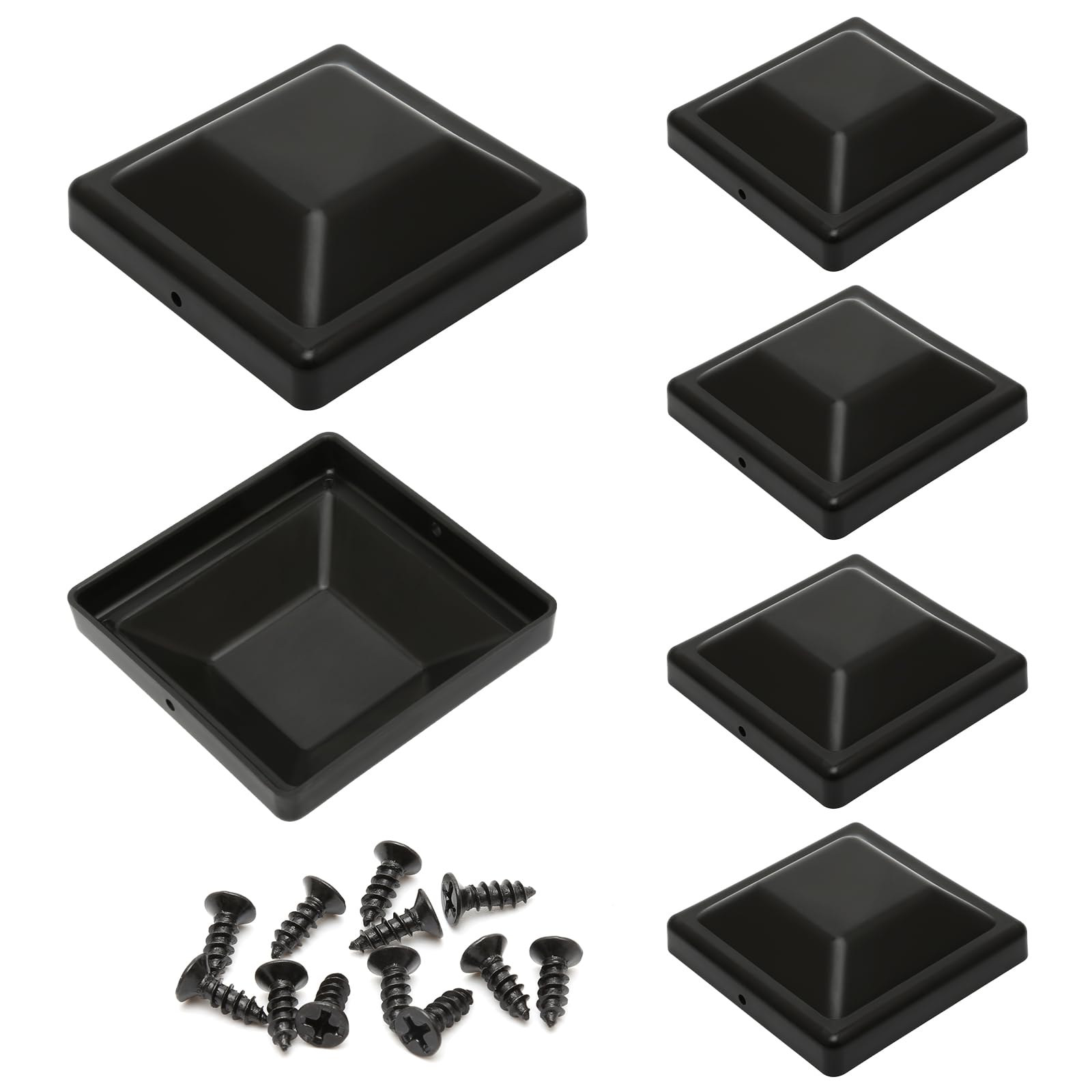 6 Pcs Plastic Post Caps Black, Square Fence Post Tops 90x90mm with Mounting Screws, Weatherproof Fence Posts Protection Caps