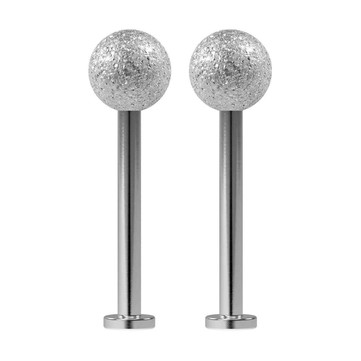 2pc 16g 1.2mm Lip Stud Monroe Labret Bar Piercing Jewellery 10mm Surgical Steel 4mm Frost Glitter Ball Tiny Base