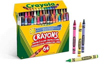 Pastelli a Cera, Confezione da 64 crayon, Temperino Incluso nella Confezione, per Scuola e Tempo Libero, 64 Colori Assortiti, Realizzati con Energia Solare, 52-6448
