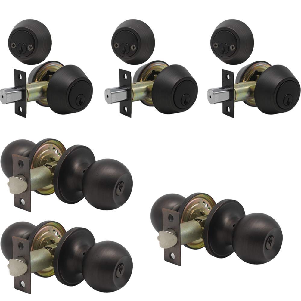 (Set of 3) Combo Entry Entrance Keyed Door Knob Lock Set Door Knobs