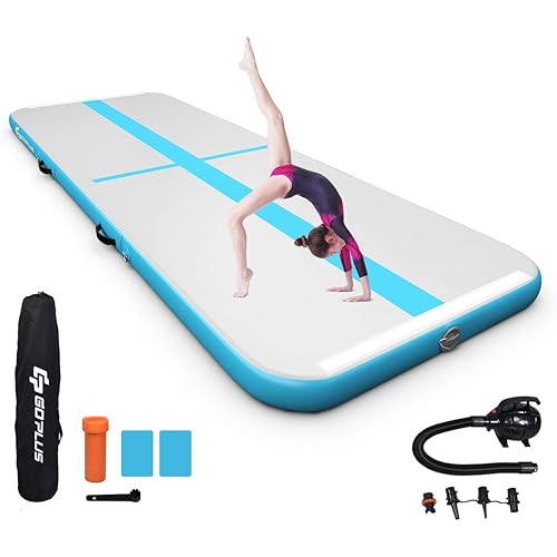 Goplus Inflatable Gymnastic Mat, 10ft/13ft/15ft/16.4ft with Electric Pump, Portable Air Floor Track for Practice Gymnastics Yoga Cheerleading Beach Park Water Home and School Use
