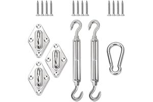 COARBOR Triangle Shade Sail Hardware Kit Stainless Steel Accessary Includes Turnbuckles Pad Eyes Snap Hooks Screws Sunsail Installation Tighten Sail to Install A Canopy-6 inches