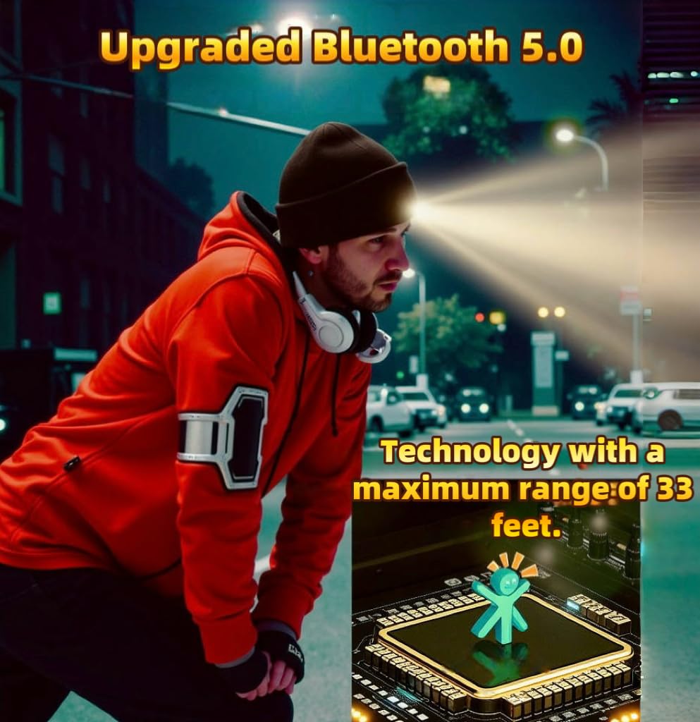 Zyntrazy Bluetooth Beanie with Light, Unisex Gift for Men, Women,Wireless Headphones for Fishing Jogging Working Black