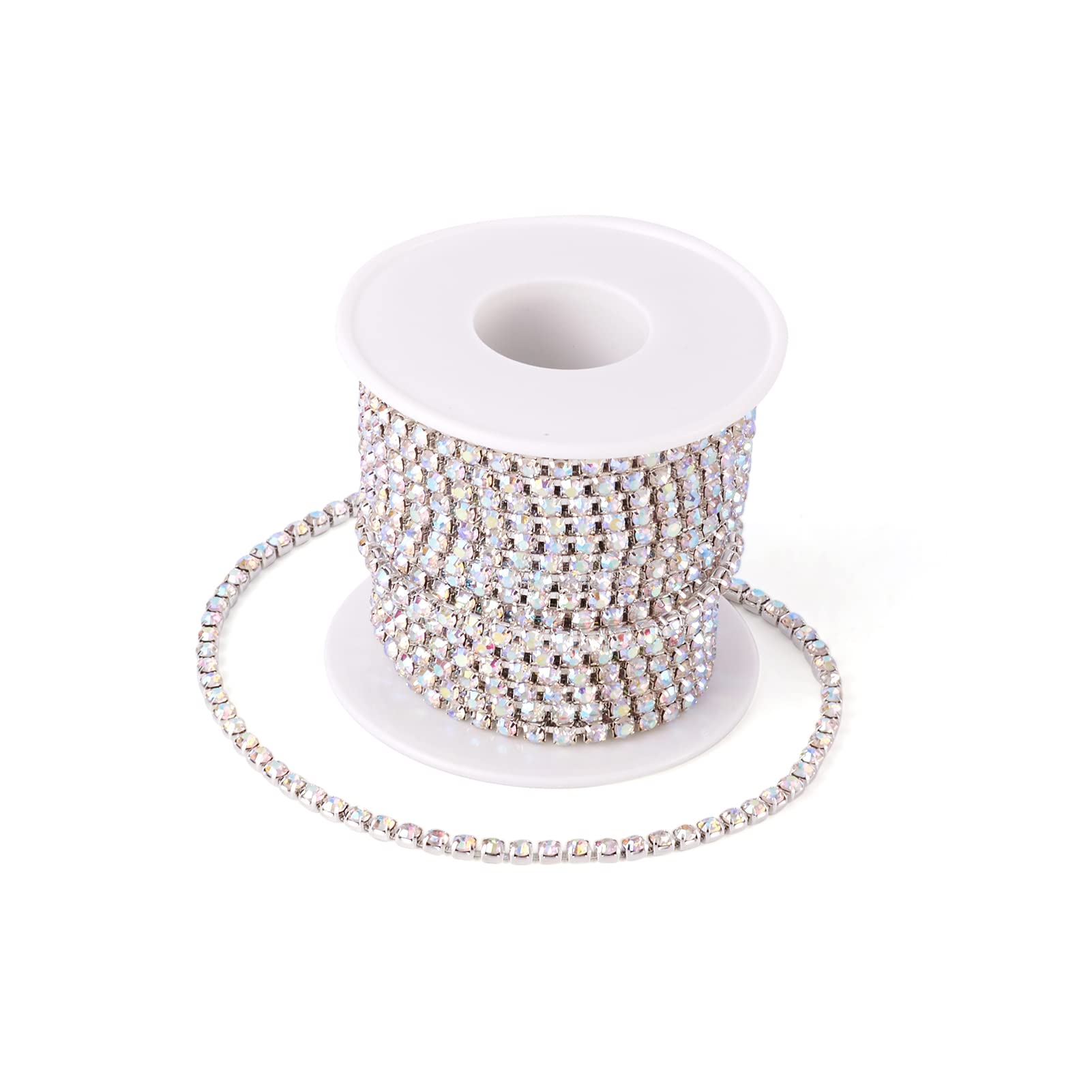 Cheriswelry 10 Yards Clear AB Crystal Rhinestone Diamante Chain 3mm Silver Base Trimming Sewing Stone Beads String for Jewellery Making