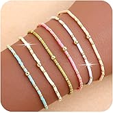 Tyebiva Gold Seed Beaded Bracelets Set for Women, 6Pcs Colorful Boho Friendship Beads Stackable Stretch Bracelet Summer Beach Jewelry Gift
