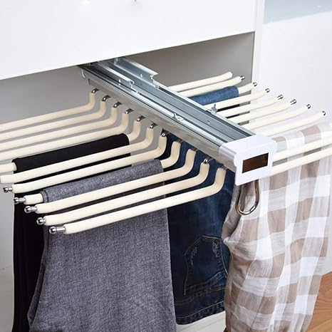 Amazon ワードローブホワイト用ダンパーパンツラック付きズボンハンガーレール22ペアタイホルダーレールを引き出す ハンガーラック オンライン通販