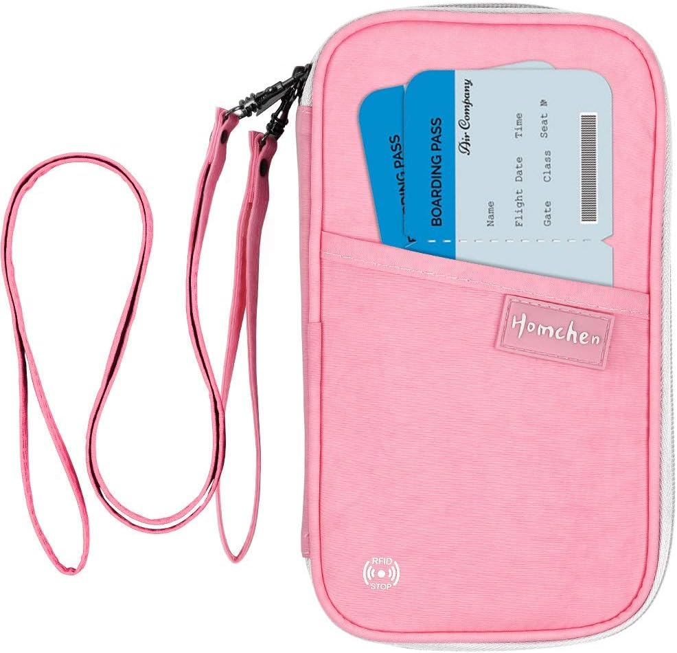  | RFID Blocking Passport Wallet, Family Travel Passport Holder Document Organizer Bag with Wrist & Neck Double Strap (Large RFID-Flamingo) | Passport Wallets