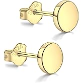 18K Gold Plated Sterling Silver Dot Stud Earrings 3mm-10mm Options, Flat Round Disc Studs Hypoallergenic Jewelry