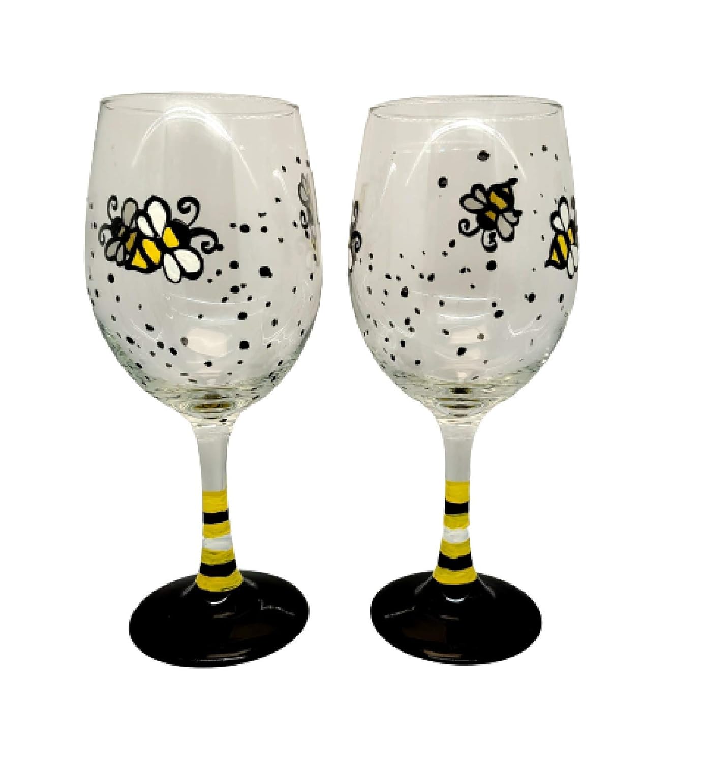 Honey Bee Hand Painted Stemmed Wine Glasses Set of 2 Handmade