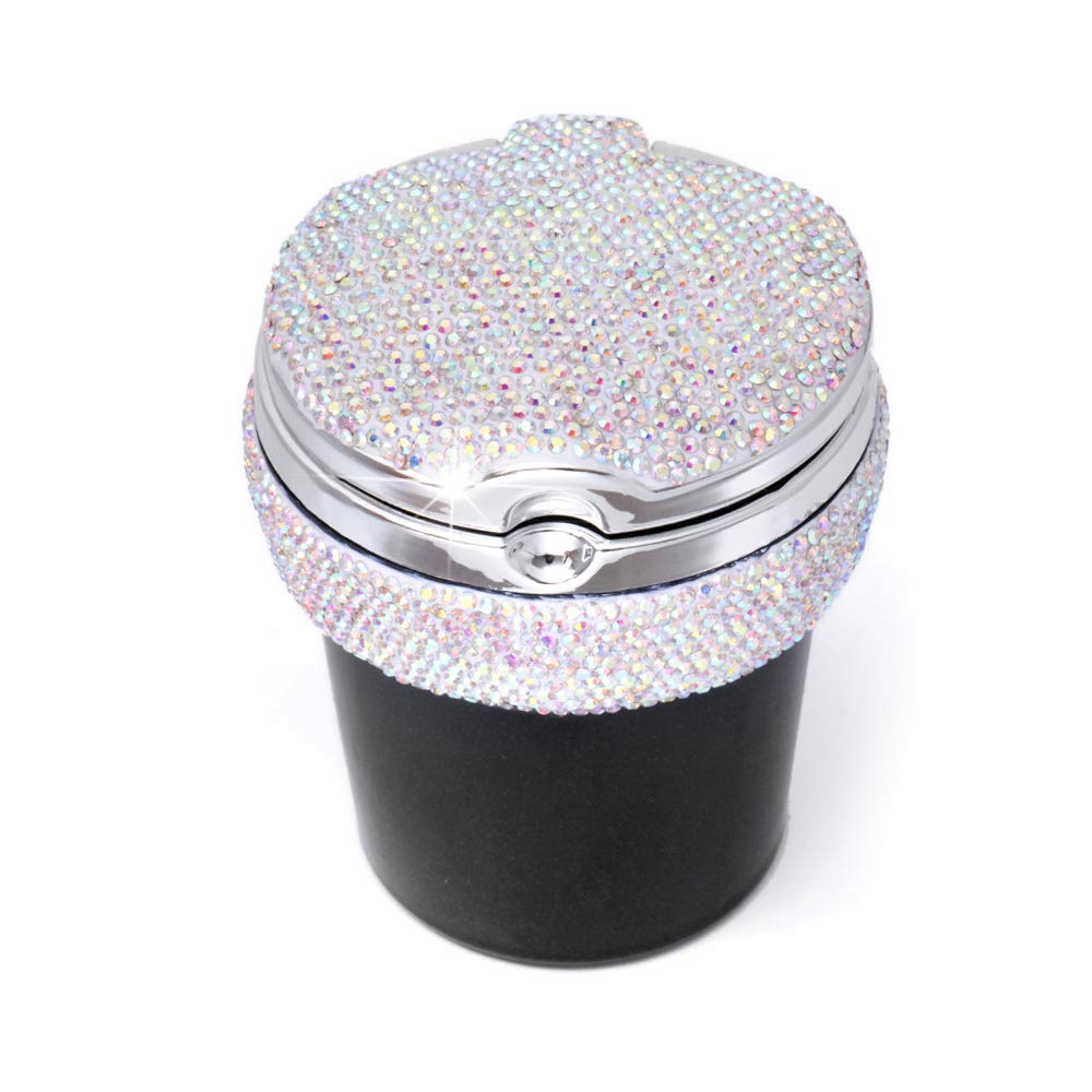 KKmoon Crystal Diamond Car Ashtray, Bling Portable Smokeless Stand Cylinder Cup Holder with Cool Blue Led Light Indicator,Multicolor
