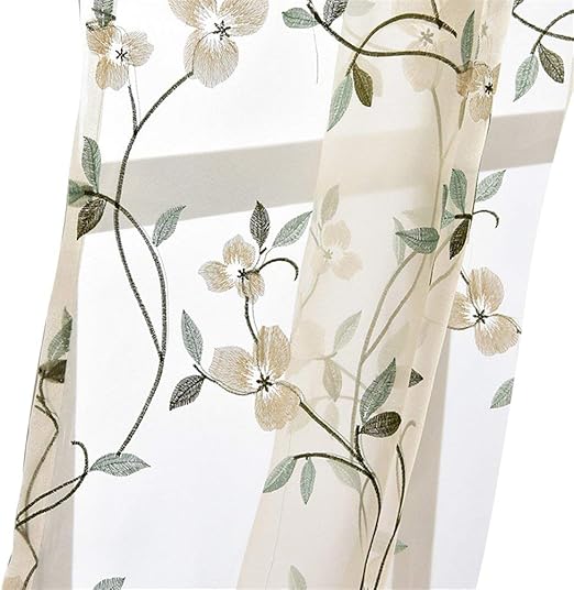 Amazon Com Etry Teal Floral Embroidered Sheer Curtains For Living