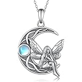 CVRAVO Dragon/Fairy Necklace 925 Sterling Silver Moonstone Crescent Moon Necklace Birthday Gifts for Women